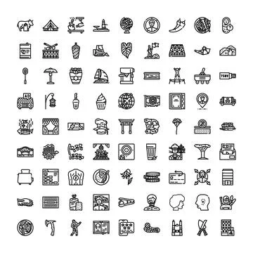 Collection of outline black vector line icons Stock Illustration