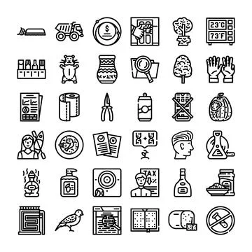 Collection of outline black white vector icons Stock Illustration