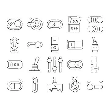 Collection of outline icons representing user interface controls Ilustración de archivo