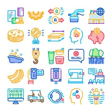 Collection of outline icons representing various concepts and activities Illustrazione stock