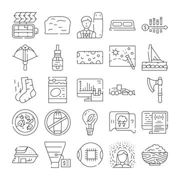 Collection of outline icons representing various objects and concepts イラスト素材