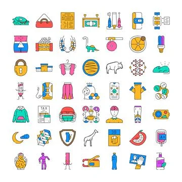 Collection of outline icons representing various concepts Illustrazione stock