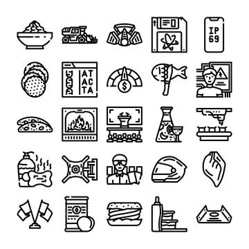 Collection of outline icons representing various industries and activities 库存插图