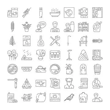 Collection of outline icons representing various concepts Stock Illustration