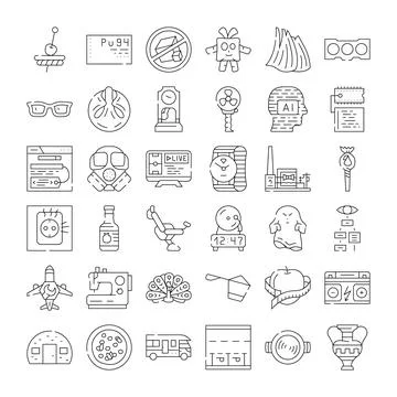 Collection of outline icons representing various concepts Stock Illustration