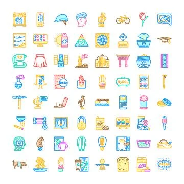 Collection of outline icons representing various concepts Stock Illustration
