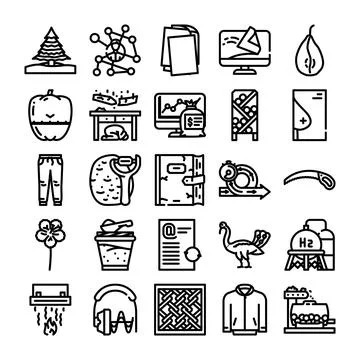 Collection of outline icons representing various objects and concepts Stock Illustration