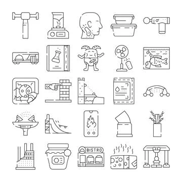 Collection of outline icons representing various objects and activities Stock Illustration