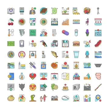 Collection of outline icons representing various concepts Stock Illustration