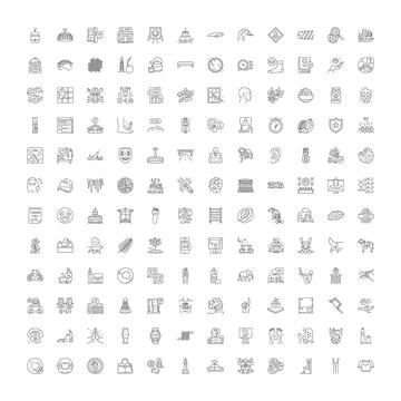 Collection of outline icons representing various concepts Illustrazione stock