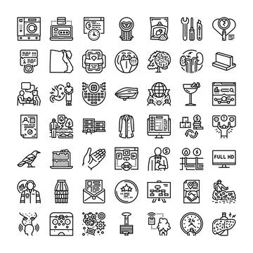 Collection of outline icons representing various concepts and themes Stock Illustration