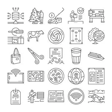 Collection of outline icons representing various concepts Stock Illustration
