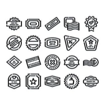 Collection of outline style labels and stamps icons Stock Illustration
