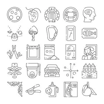 Collection of outline vector icons representing various concepts 库存插图