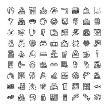 Collection of outline web icons representing various concepts Stock Illustration
