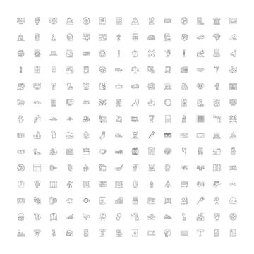 Collection of outline web interface icons and symbols Stock Illustration