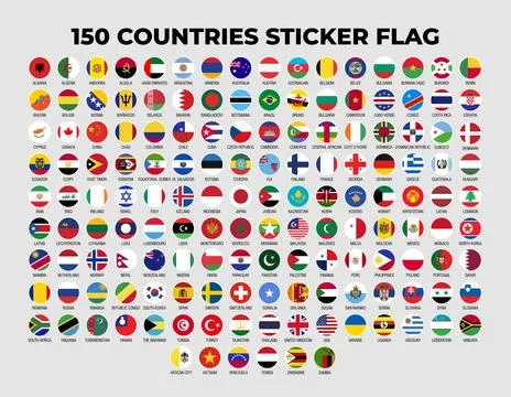 Collection Pack of Countries Flag Sticker Vector Design Template Stock Illustration