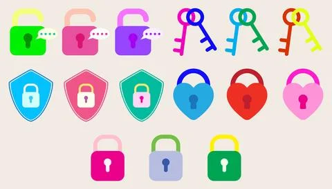 Collection padlock Data protection safety encryption privacy concept.set of.. Illustrazione stock