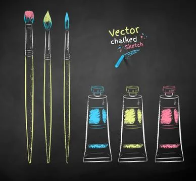 Collection of paintbrushes and paint tubes Stock Illustration