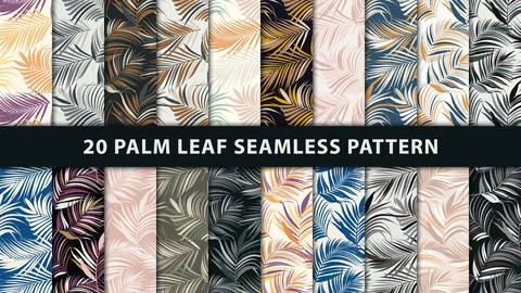 Collection palm leaf vector seamless pattern 스톡 일러스트