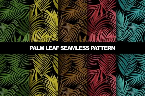 Collection of palm leaf vector seamless pattern 스톡 일러스트