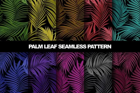 Collection of palm leaf vector seamless pattern Illustrazione stock