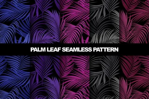 Collection of palm leaf vector seamless pattern Stock Illustration