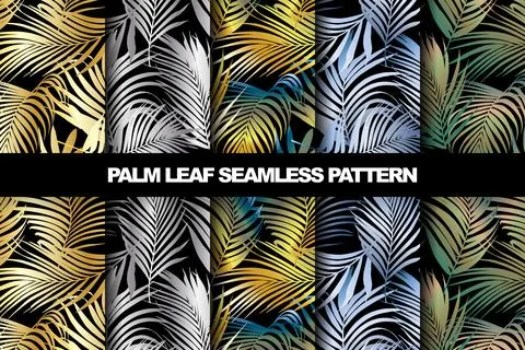 Collection of palm leaf vector seamless pattern イラスト素材