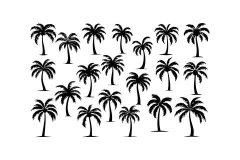 Collection of Palm Tree Silhouettes. Vector icon. Stock Illustration