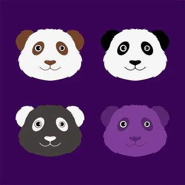 Collection of panda cartoon face design icon. Pack of cute panda cartoon face Stock Illustration