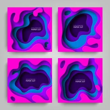 Collection Paper cut vector backgrounds. Paper art is violet and blue colors Illustrazione stock
