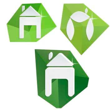 Collection of paper icons on polygonal triangular green backgrou Stock Illustration