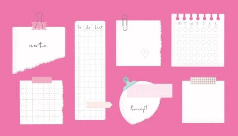 Collection of paper sticky notes, to-do list, planner, memories vector Stock Illustration