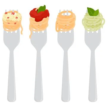 Collection of pasta wrapped on forks. Vector illustration Stock Illustration