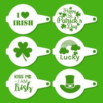 Collection of Patrick's Day coffee stencils.  Template for laser, paper cutting. Stock Illustration