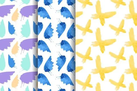 Collection of pattern in blue, pink and yellow colors. Stock Illustration