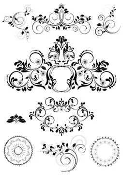 Collection of patterns and round frames Stock Illustration