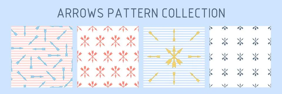 Collection of Patterns with Arrows. Arrows fly in a chaotic manner on a str.. Stock Illustration