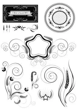 Collection of patterns with ears of corn wheat Stock Illustration