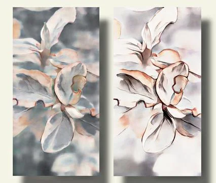 Collection of patterns, leaves flowers drawn with watercolor paint Stock Illustration