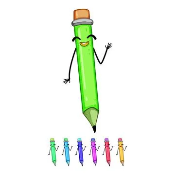 Collection pen character cartoon vector graphic Stock Illustration