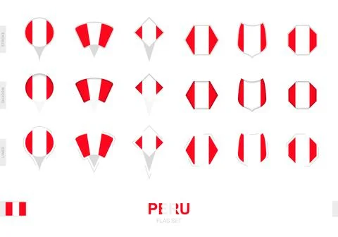 Collection of the Peru flag in different shapes and with three different ef.. Stock Illustration