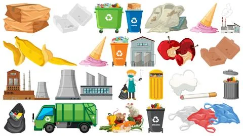 Collection of pillution themed objects Stock Illustration