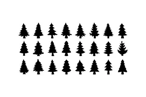 Collection of Pine Tree Silhouettes. Vector icon. Stock Illustration