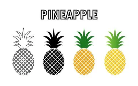 Collection of pineapple icon isolated on white background. Stock Illustration