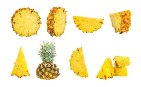 Collection of pineapple pieces isolation Stock Photos