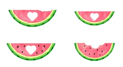 Collection of pink watermelons from different angles. Vector set of summer Stock Illustration