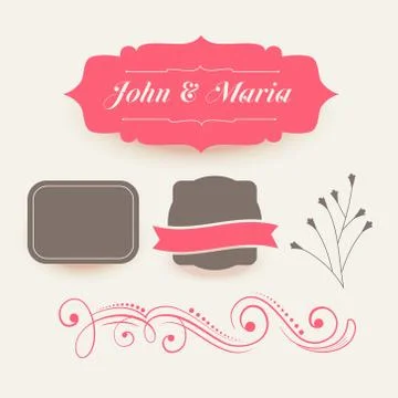 Collection of pink wedding decoration elements Illustrazione stock