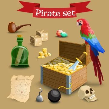 Collection of pirate illustrations. Stock Illustration