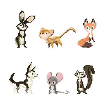 Collection of pixel animals Illustrazione stock